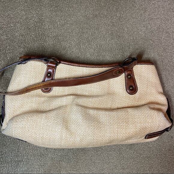 Fossil Baguette Bag Woven tote wicker Tweed rainbow 70s - Picture 4 of 4